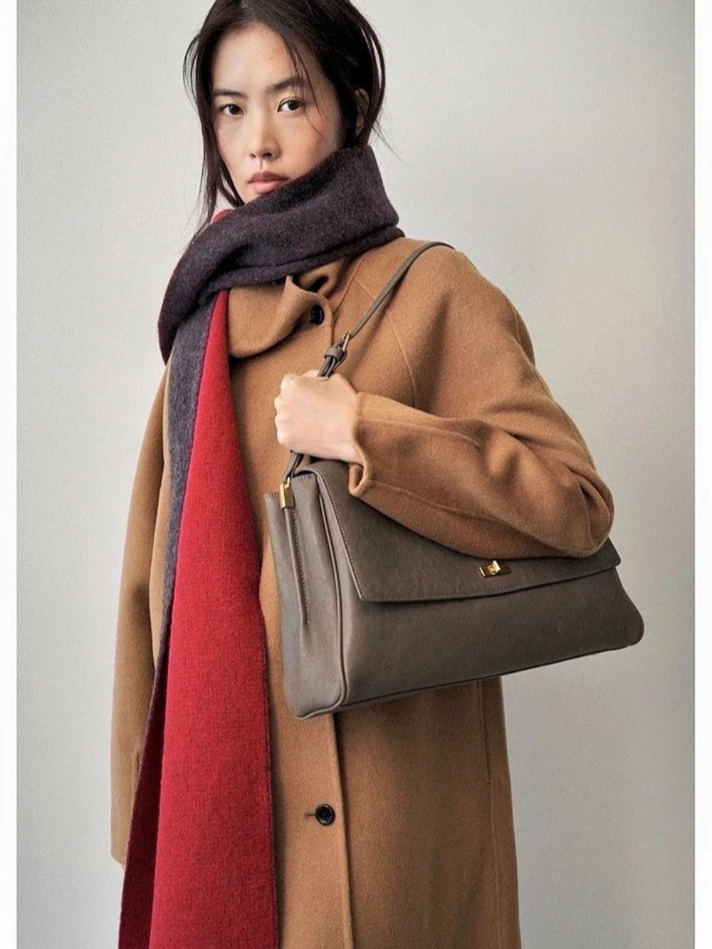 New w/ Tags Mango Grey 100% Leather Shoulder Bag